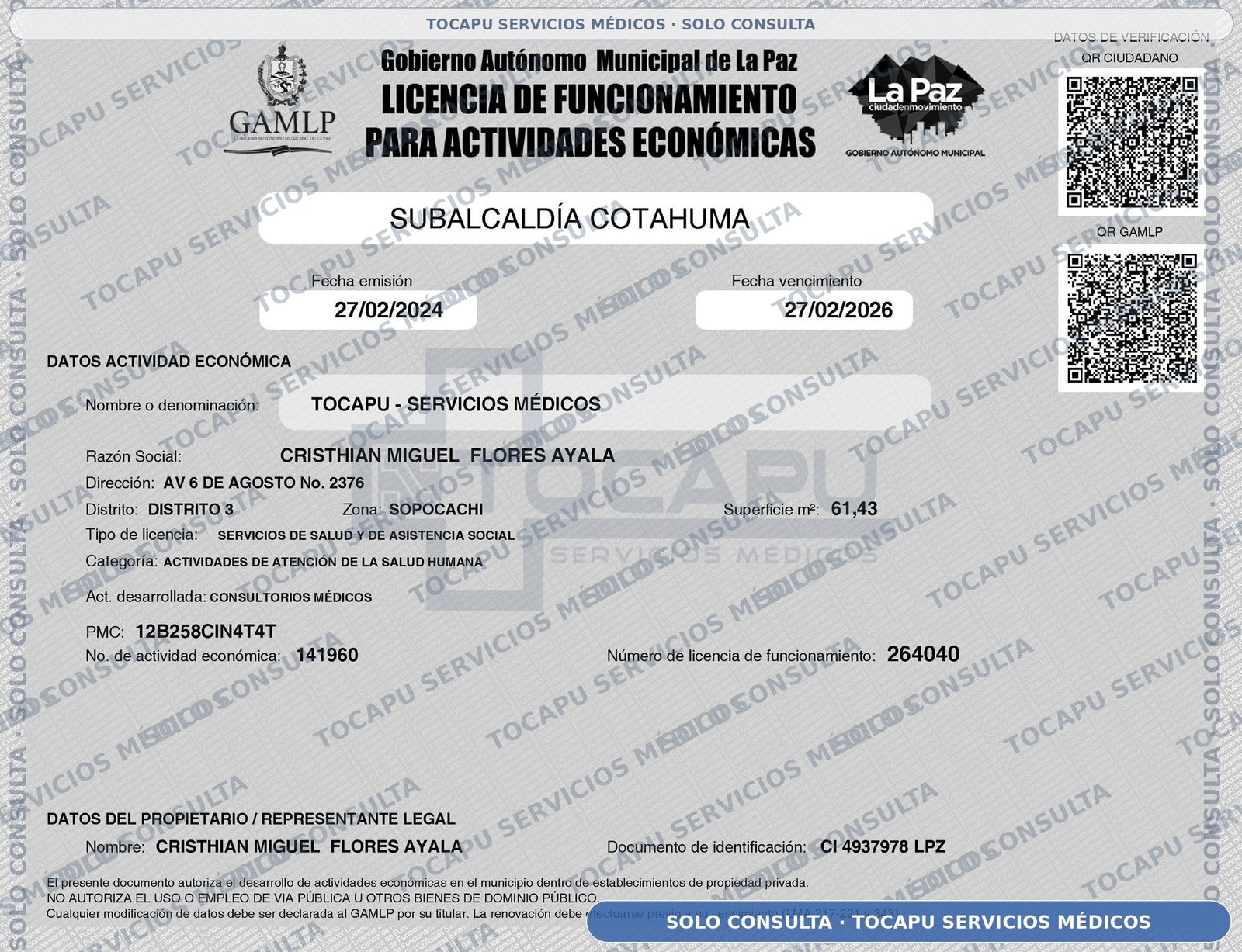 Miniatura protegida de la licencia de funcionamiento